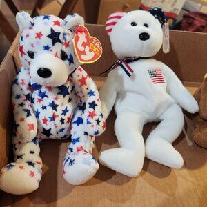 3 TY Beanie Bears, White, America, and Sherwood